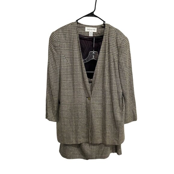 Jones New York Blazer & Skirt Suit Set Cream Black Plus Sz 18W Formal Career - Picture 1 of 13